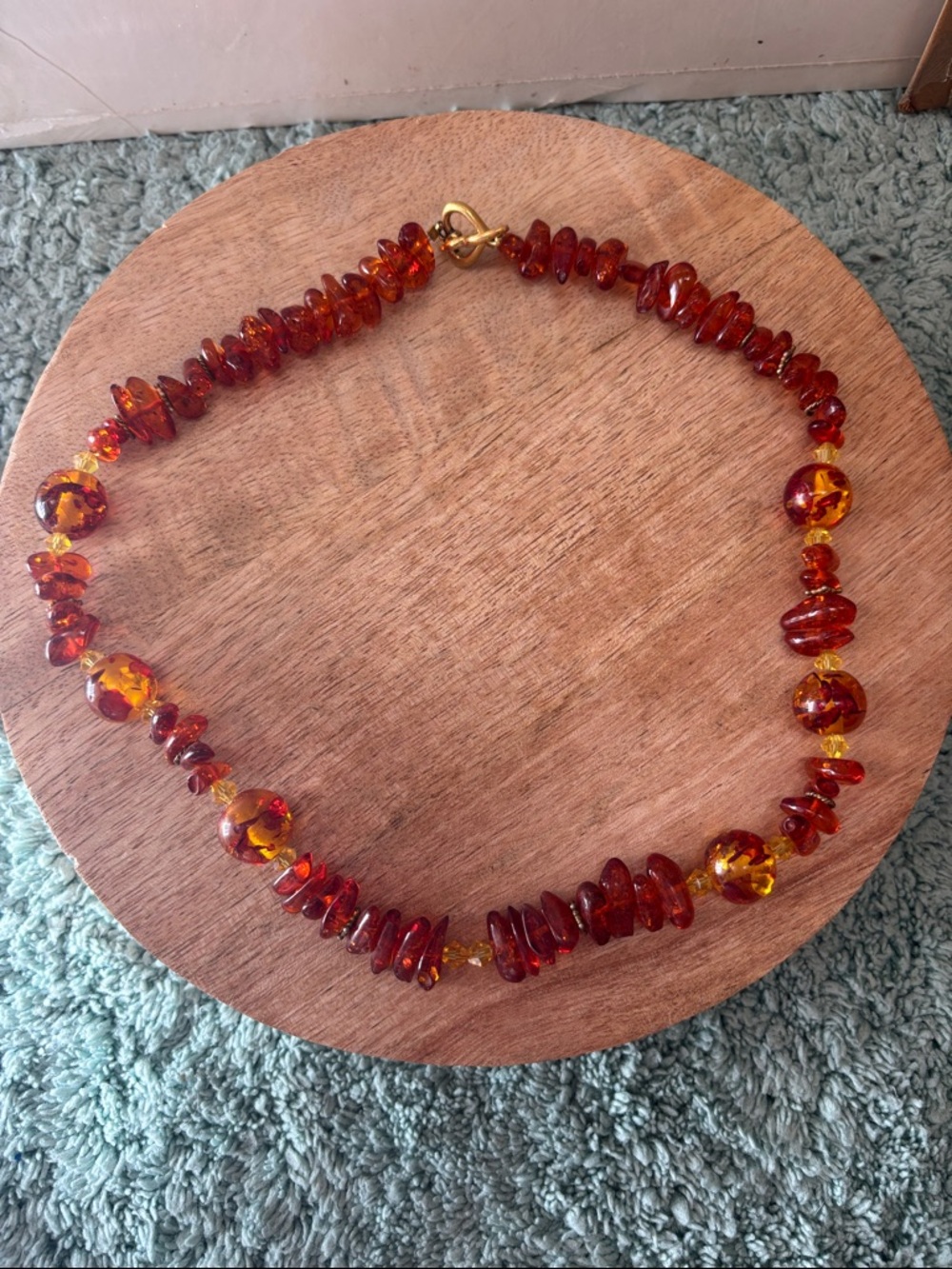 Polished Amber Bead Necklace in Deep Honey Brown - Unbranded